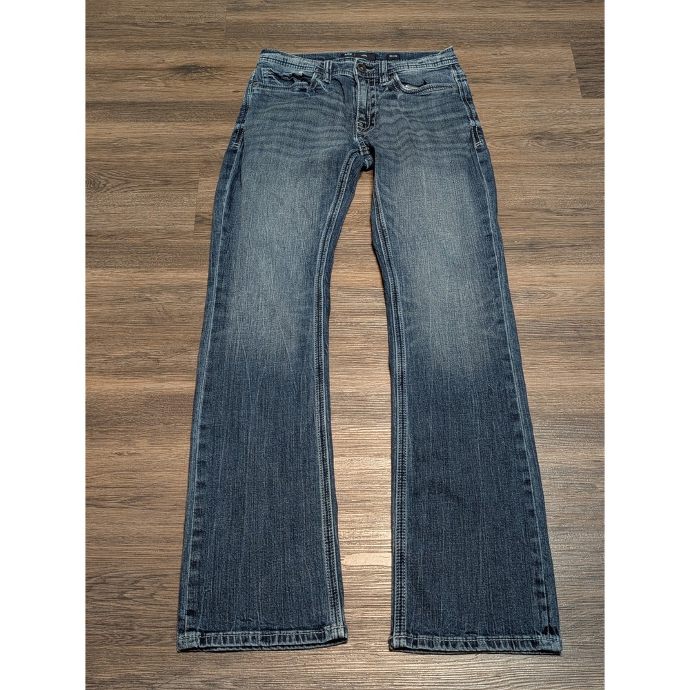 BKE Aiden Slim Straight Mens Jeans 30x34(33) Blue Medium Wash Distressed Denim